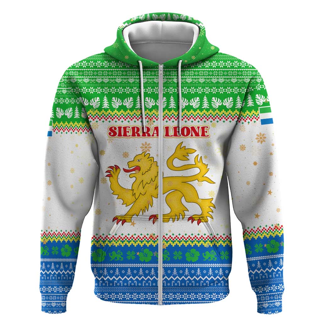 Sierra Leone Christmas Hoodie Festive Pattern Golden Lion Emblem and Santa Sleigh - African Pride
