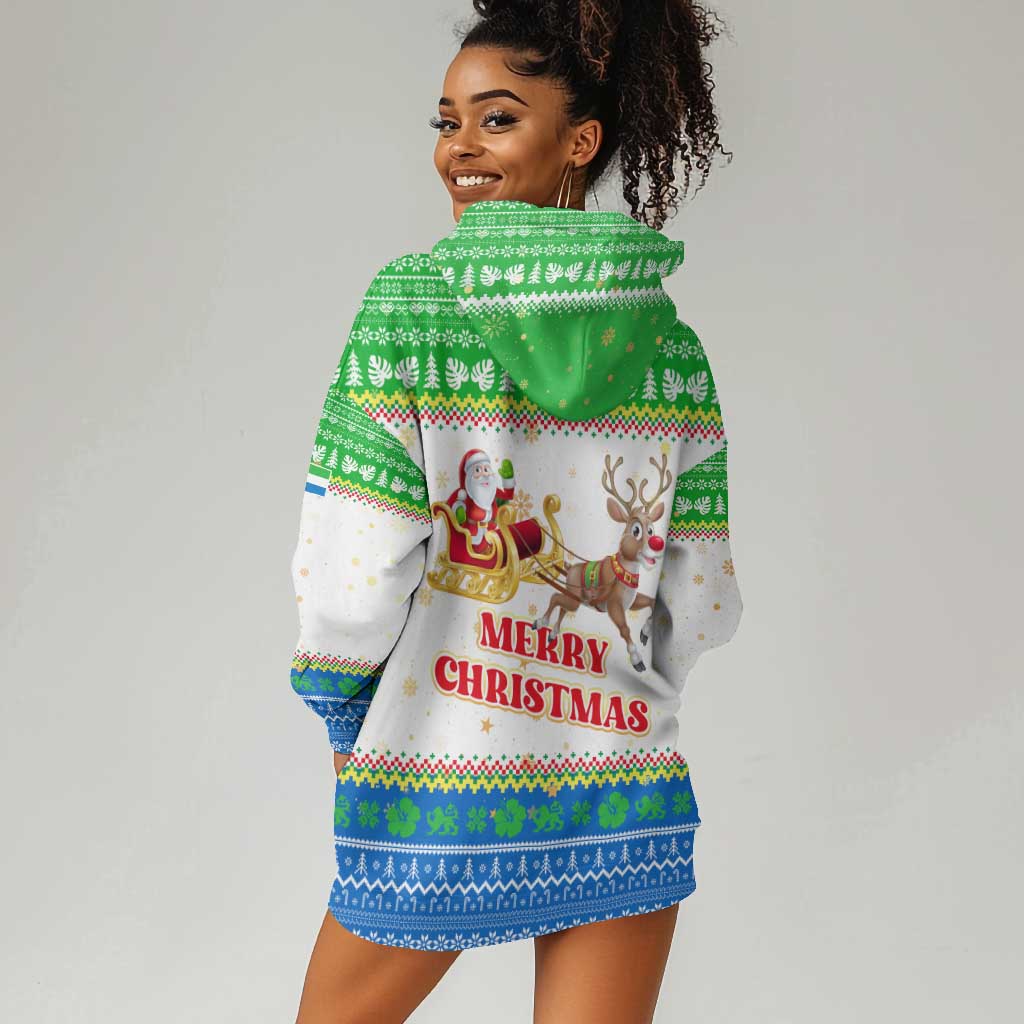 Sierra Leone Christmas Hoodie Dress Festive Pattern Golden Lion Emblem and Santa Sleigh - African Pride