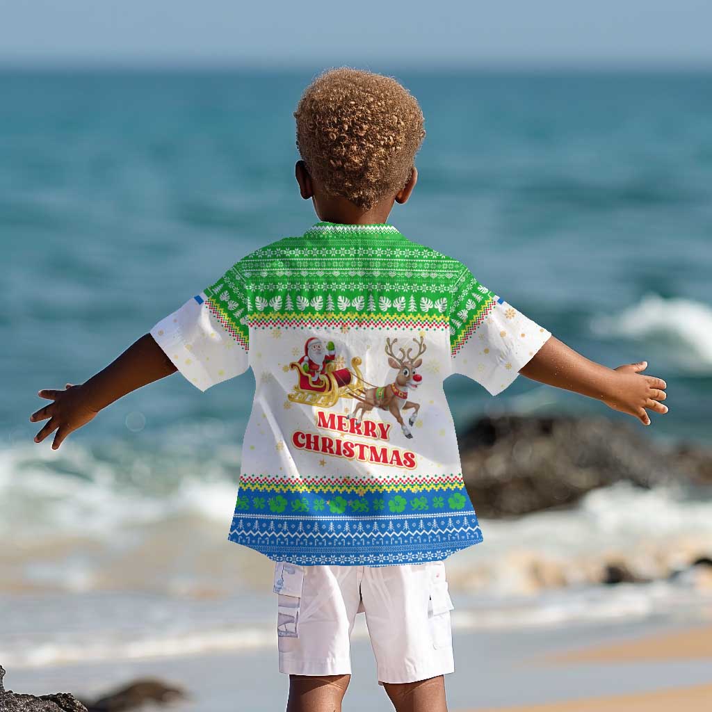 Sierra Leone Christmas Kid Hawaiian Shirt Festive Pattern Golden Lion Emblem and Santa Sleigh - African Pride