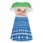 Sierra Leone Christmas Kid Short Sleeve Dress Festive Pattern Golden Lion Emblem and Santa Sleigh - African Pride