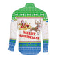 Sierra Leone Christmas Long Sleeve Button Shirt Festive Pattern Golden Lion Emblem and Santa Sleigh - African Pride