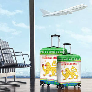 Sierra Leone Christmas Luggage Cover Festive Pattern Golden Lion Emblem and Santa Sleigh - African Pride