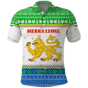 Sierra Leone Christmas Polo Shirt Festive Pattern Golden Lion Emblem and Santa Sleigh - African Pride