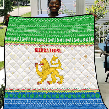 Sierra Leone Christmas Quilt Festive Pattern Golden Lion Emblem and Santa Sleigh - African Pride