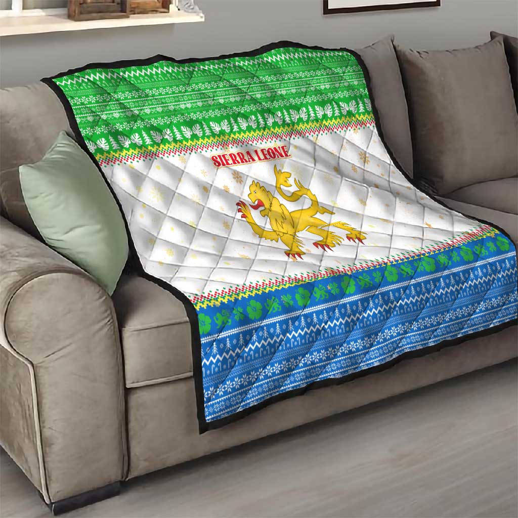 Sierra Leone Christmas Quilt Festive Pattern Golden Lion Emblem and Santa Sleigh - African Pride