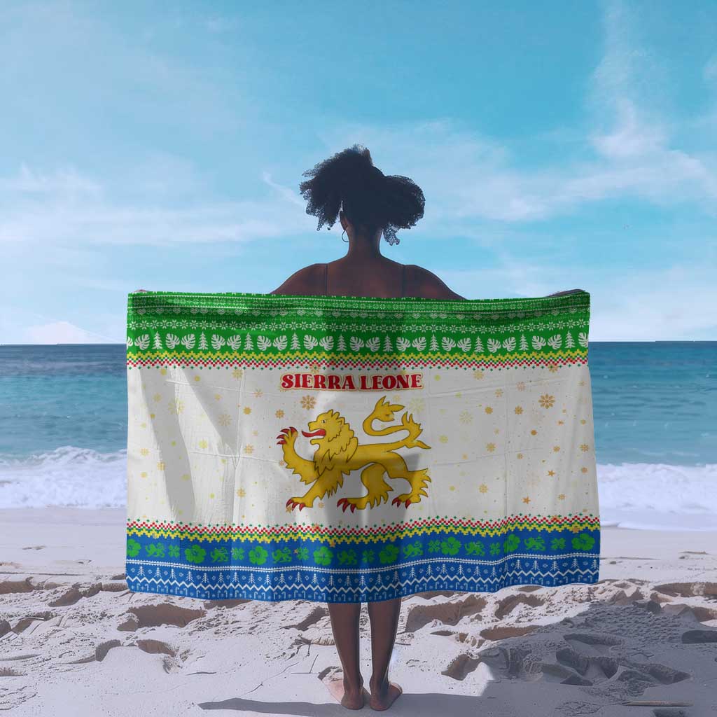 Sierra Leone Christmas Sarong Festive Pattern Golden Lion Emblem and Santa Sleigh - African Pride