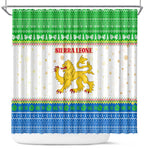 Sierra Leone Christmas Shower Curtain Festive Pattern Golden Lion Emblem and Santa Sleigh - African Pride