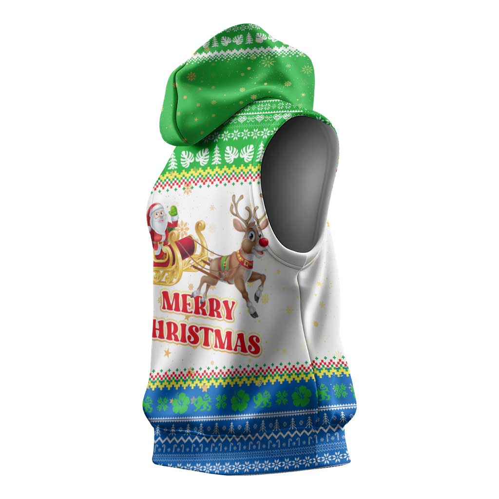 Sierra Leone Christmas Sleeveless Hoodie Festive Pattern Golden Lion Emblem and Santa Sleigh - African Pride