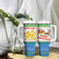 Sierra Leone Christmas Tumbler With Handle Festive Pattern Golden Lion Emblem and Santa Sleigh - African Pride