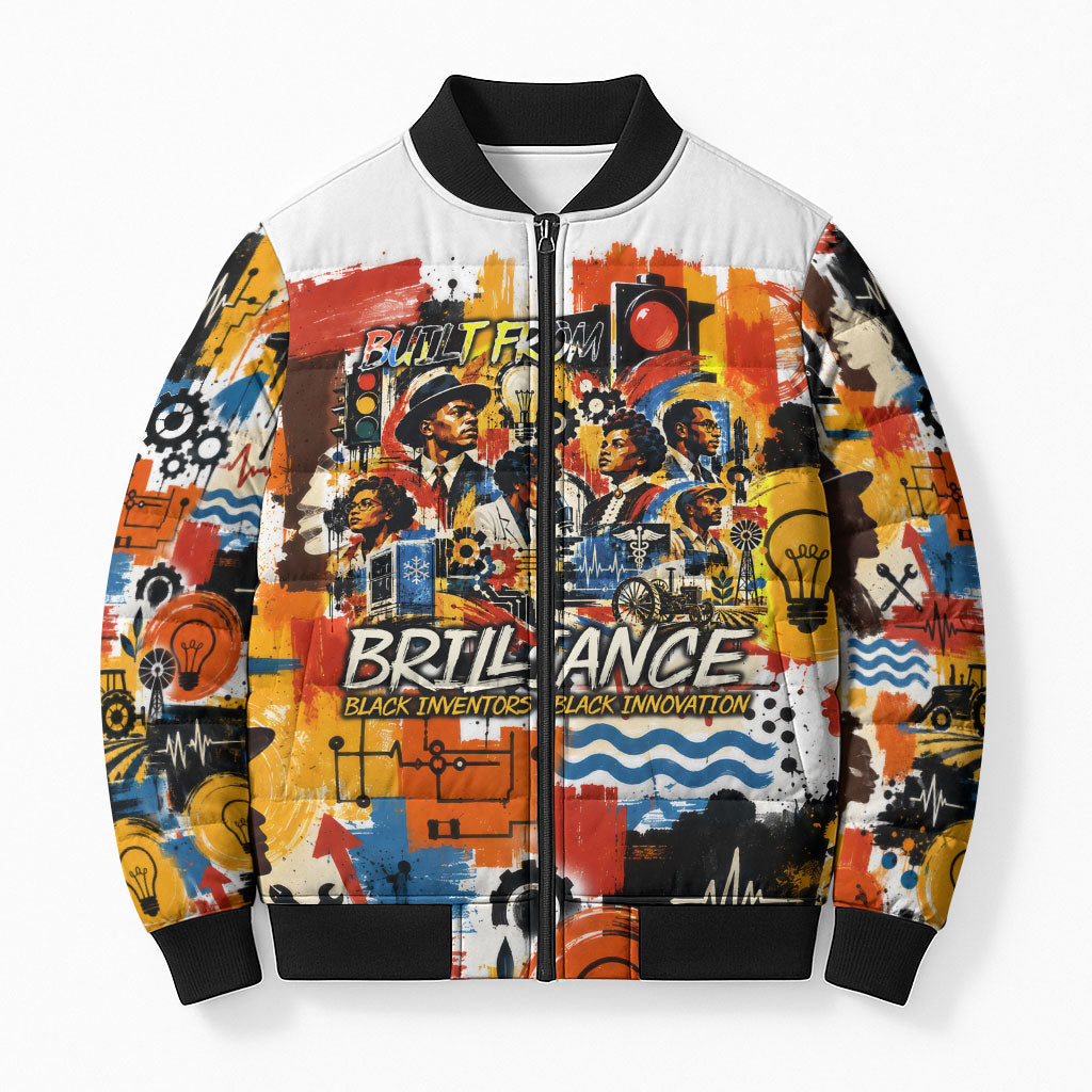 Black Inventors Bomber Puffer Jacket African American Inventions - Vintage Artistic Innovation Legacy