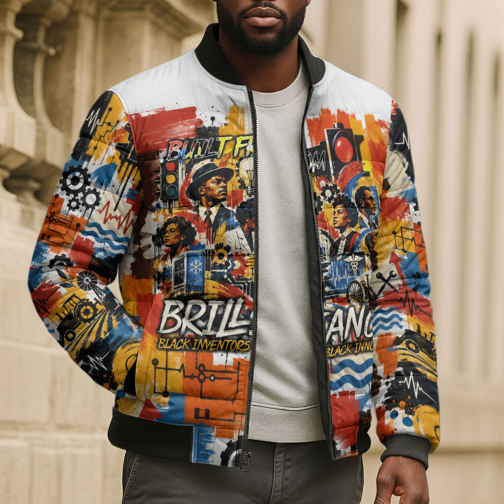 Black Inventors Bomber Puffer Jacket African American Inventions - Vintage Artistic Innovation Legacy