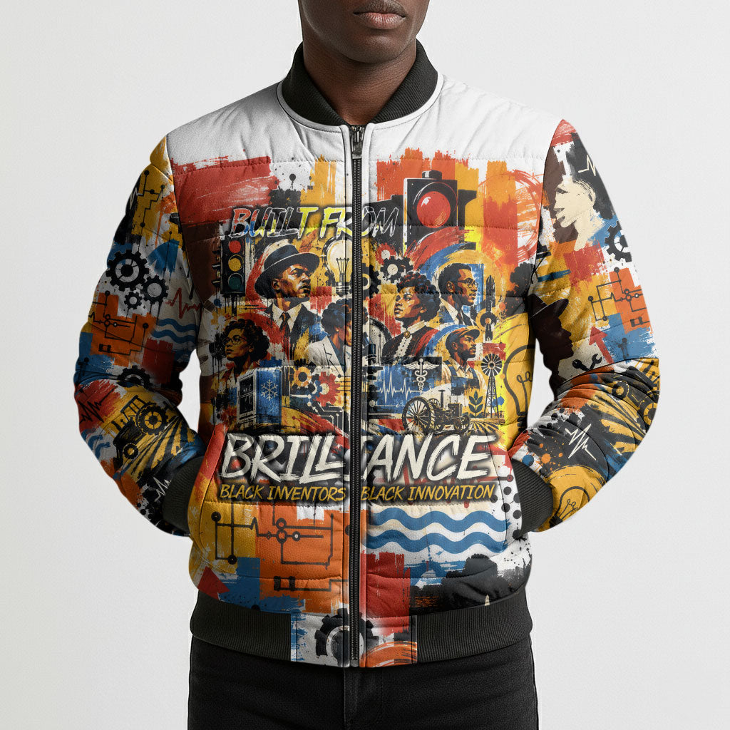 Black Inventors Bomber Puffer Jacket African American Inventions - Vintage Artistic Innovation Legacy