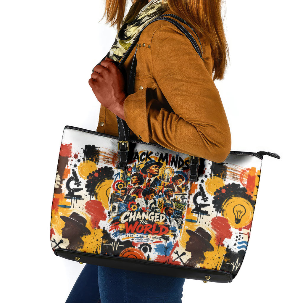 Black Inventors Leather Tote Bag African American Inventions - Vintage Artistic Innovation Legacy