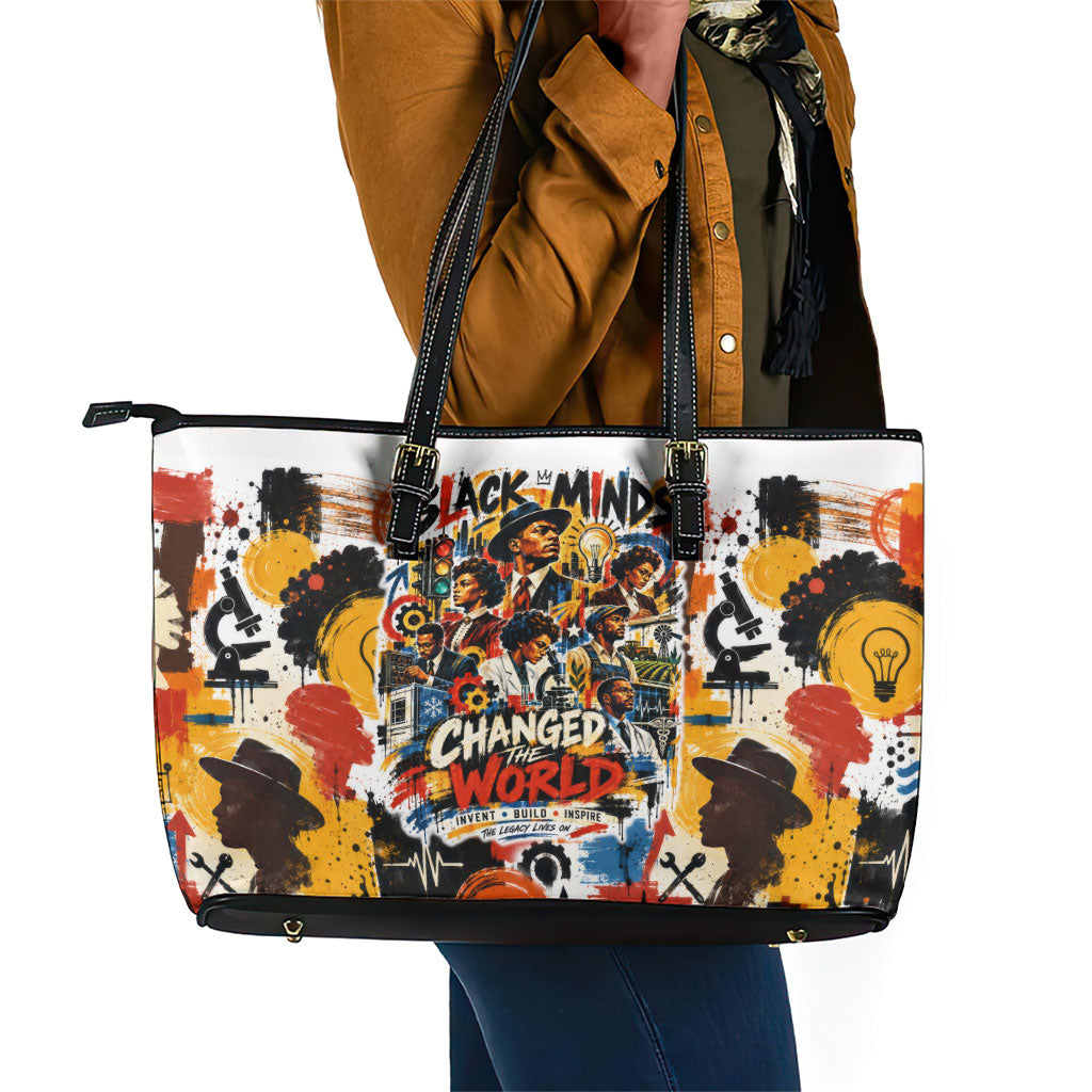 Black Inventors Leather Tote Bag African American Inventions - Vintage Artistic Innovation Legacy