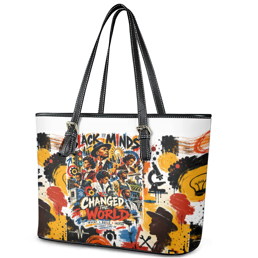 Black Inventors Leather Tote Bag African American Inventions - Vintage Artistic Innovation Legacy