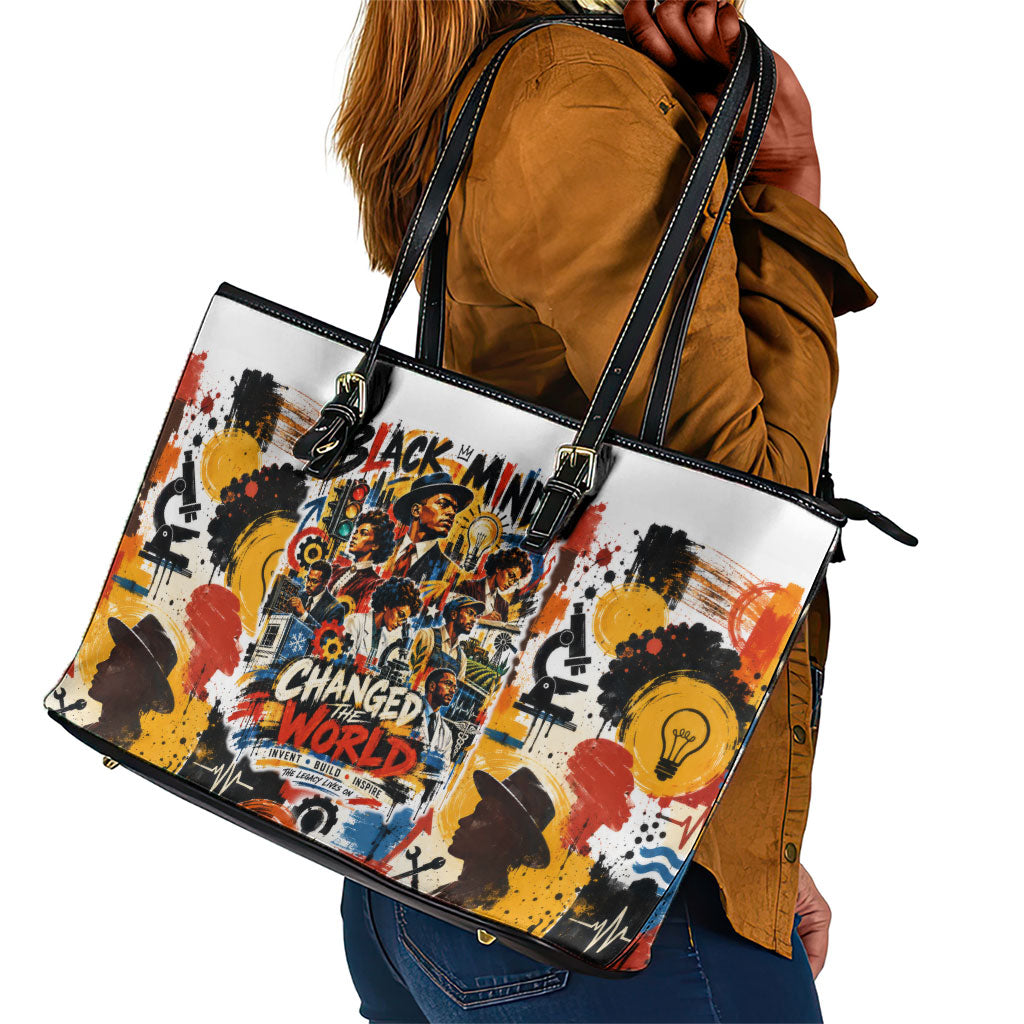 Black Inventors Leather Tote Bag African American Inventions - Vintage Artistic Innovation Legacy