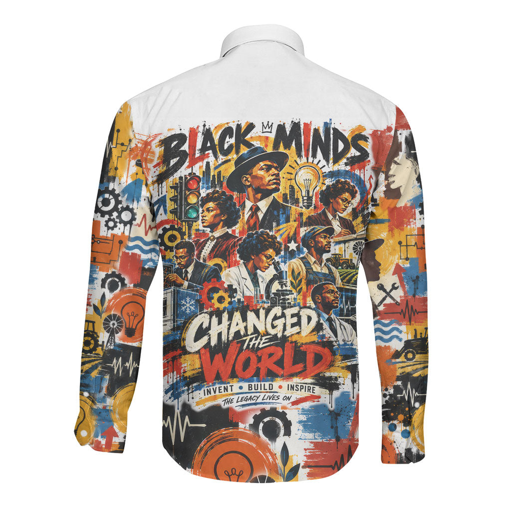 Black Inventors Long Sleeve Button Shirt African American Inventions - Vintage Artistic Innovation Legacy