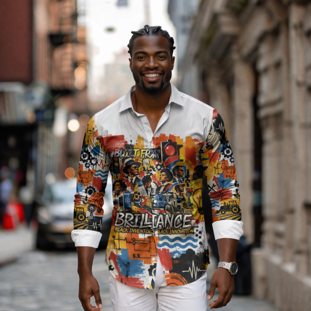 Black Inventors Long Sleeve Button Shirt African American Inventions - Vintage Artistic Innovation Legacy