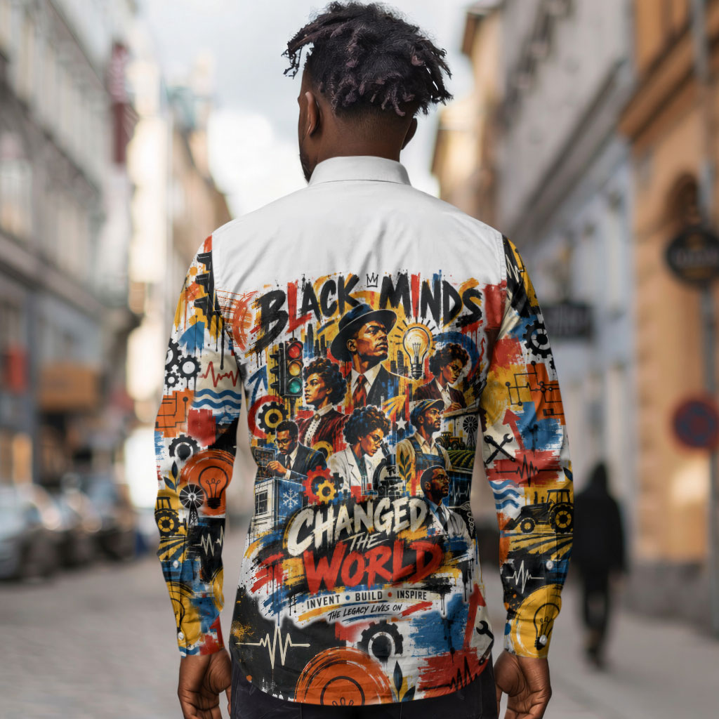 Black Inventors Long Sleeve Button Shirt African American Inventions - Vintage Artistic Innovation Legacy