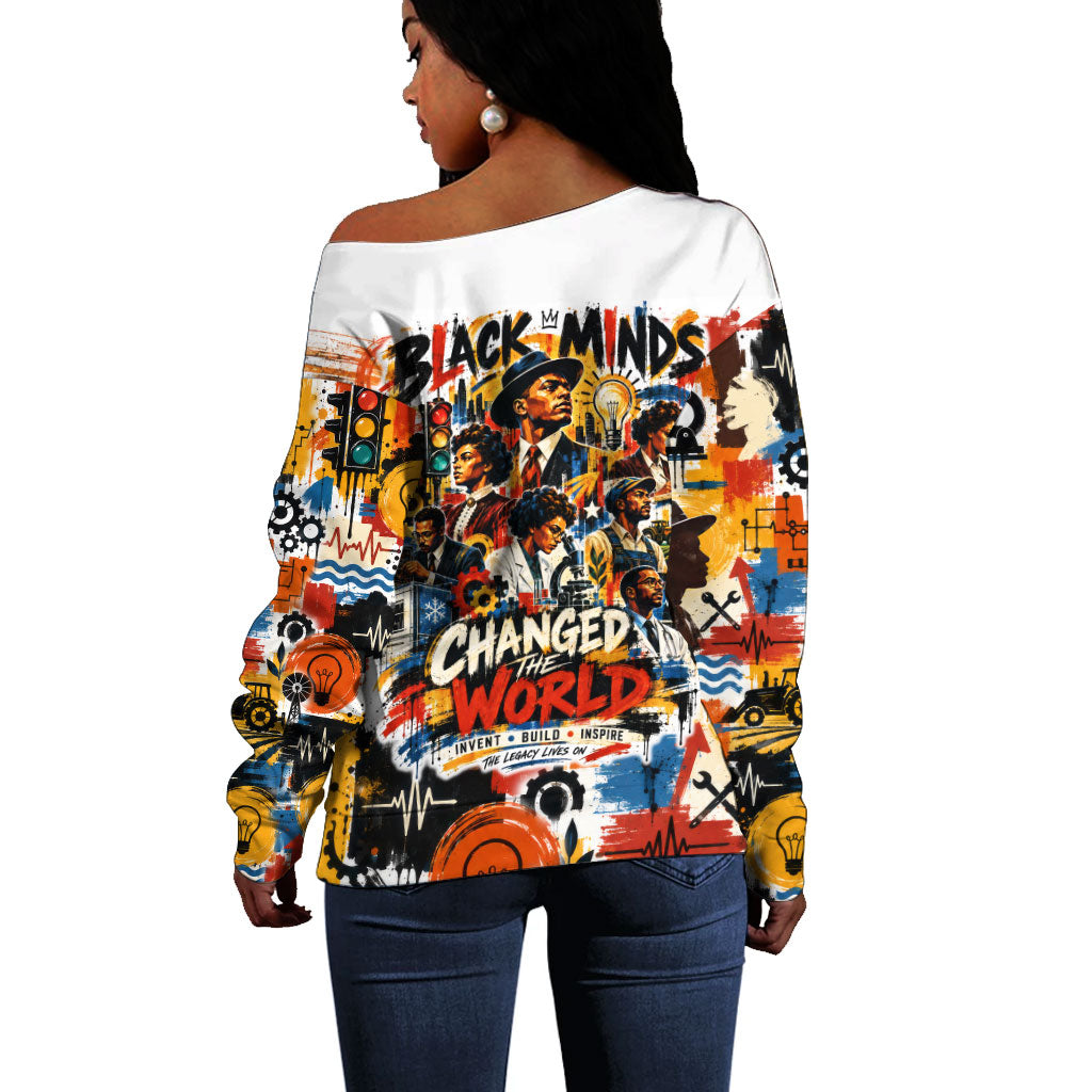 Black Inventors Off Shoulder Sweater African American Inventions - Vintage Artistic Innovation Legacy