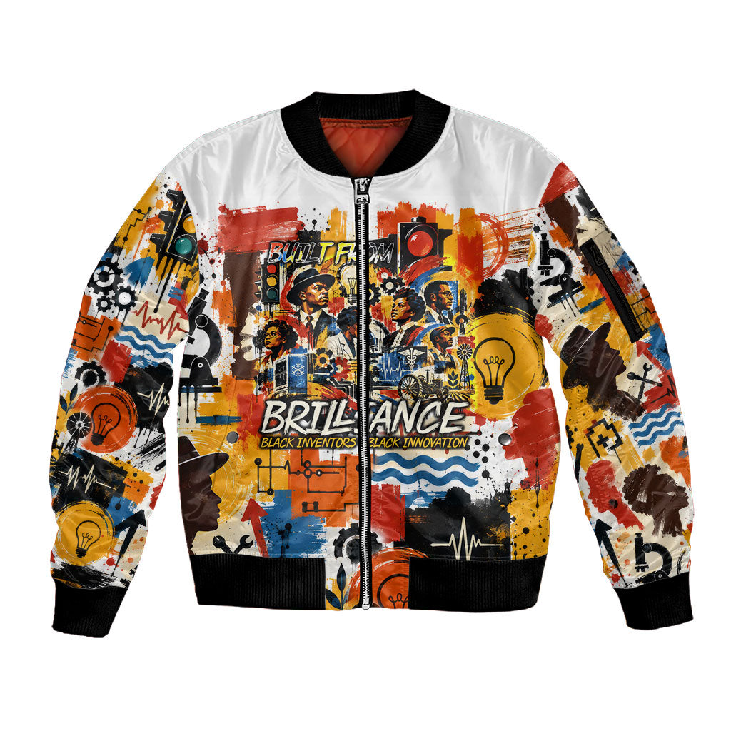 Black Inventors Sleeve Zip Bomber Jacket African American Inventions - Vintage Artistic Innovation Legacy
