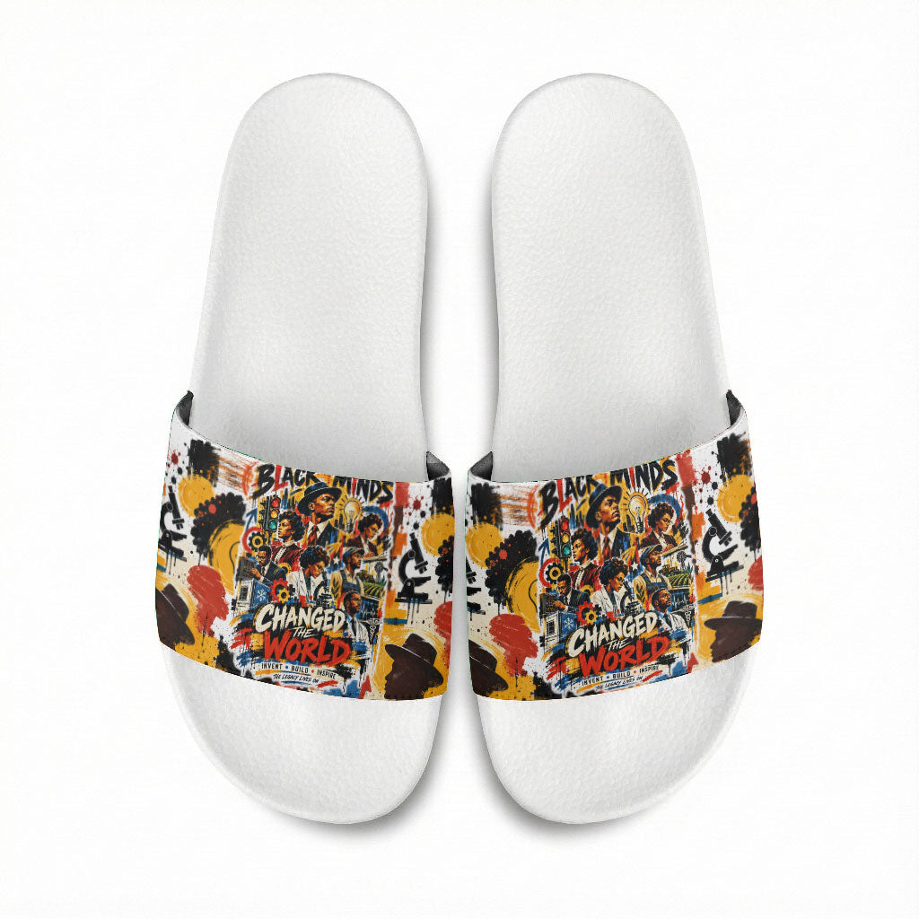 Black Inventors Slide Sandals African American Inventions - Vintage Artistic Innovation Legacy