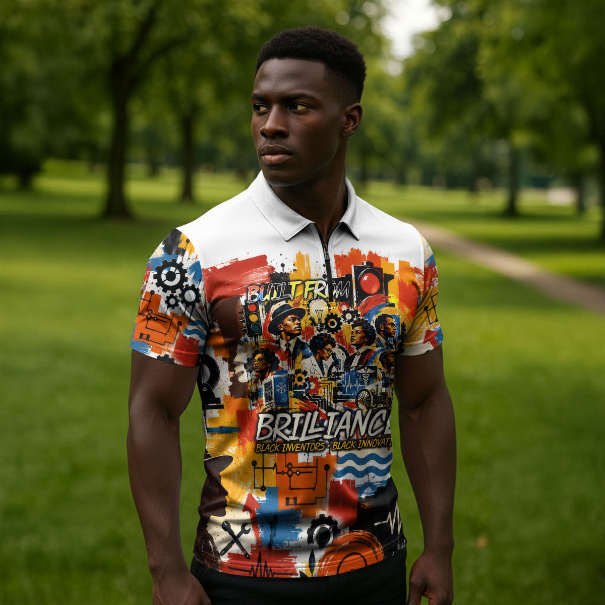 Black Inventors Zipper Polo Shirt African American Inventions - Vintage Artistic Innovation Legacy