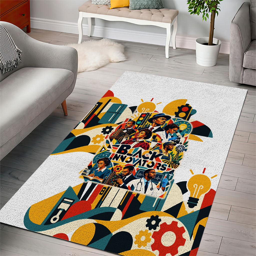 African American Inventions Area Rug Black Inventors Vintage Pop Collage Black History
