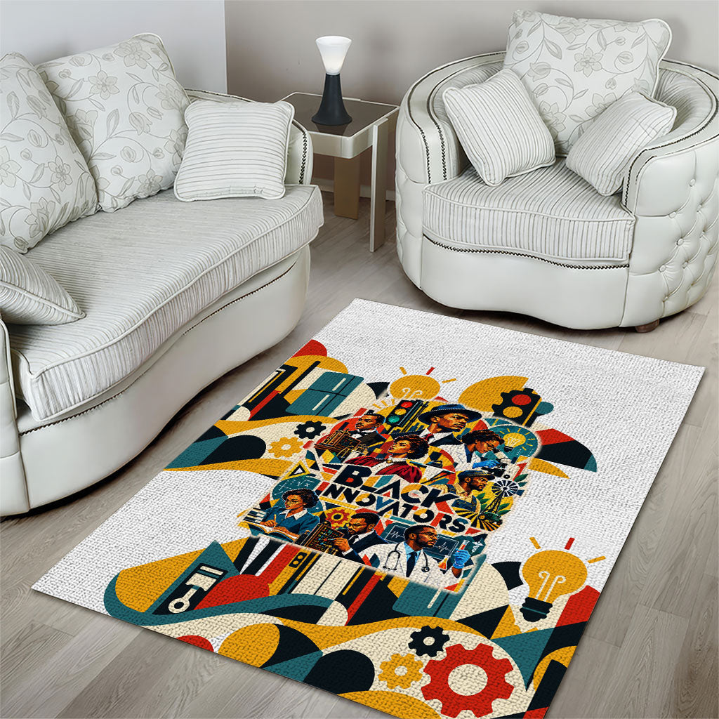 African American Inventions Area Rug Black Inventors Vintage Pop Collage Black History