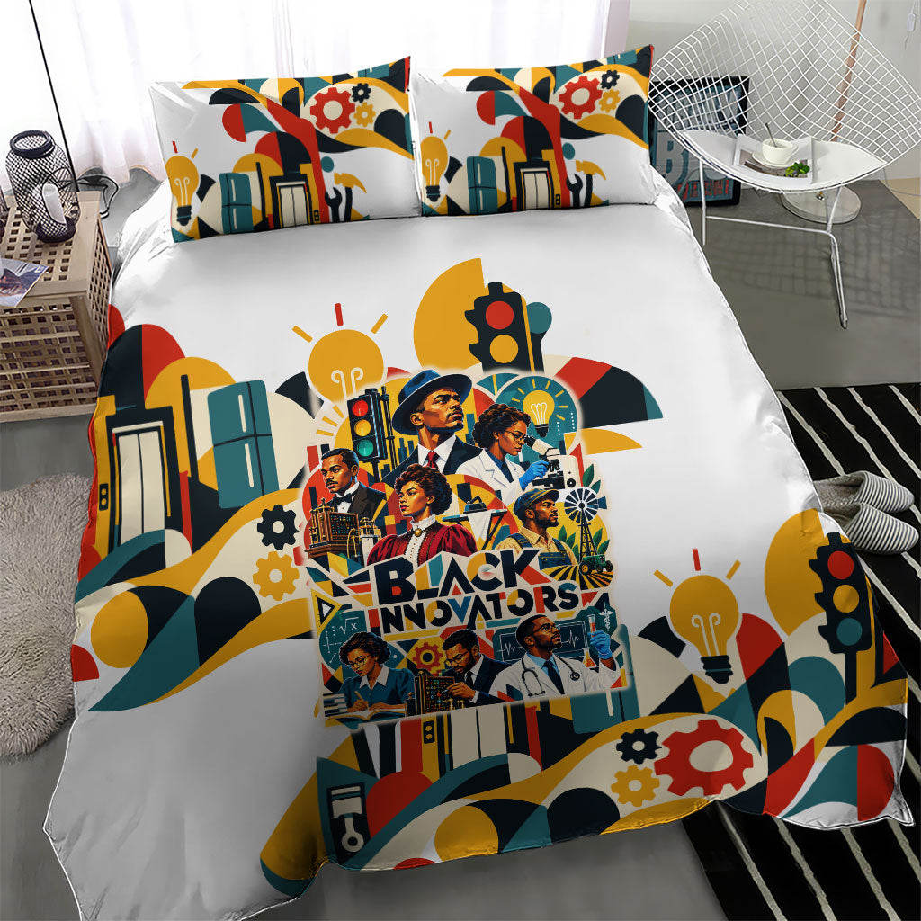 African American Inventions Bedding Set Black Inventors Vintage Pop Collage Black History