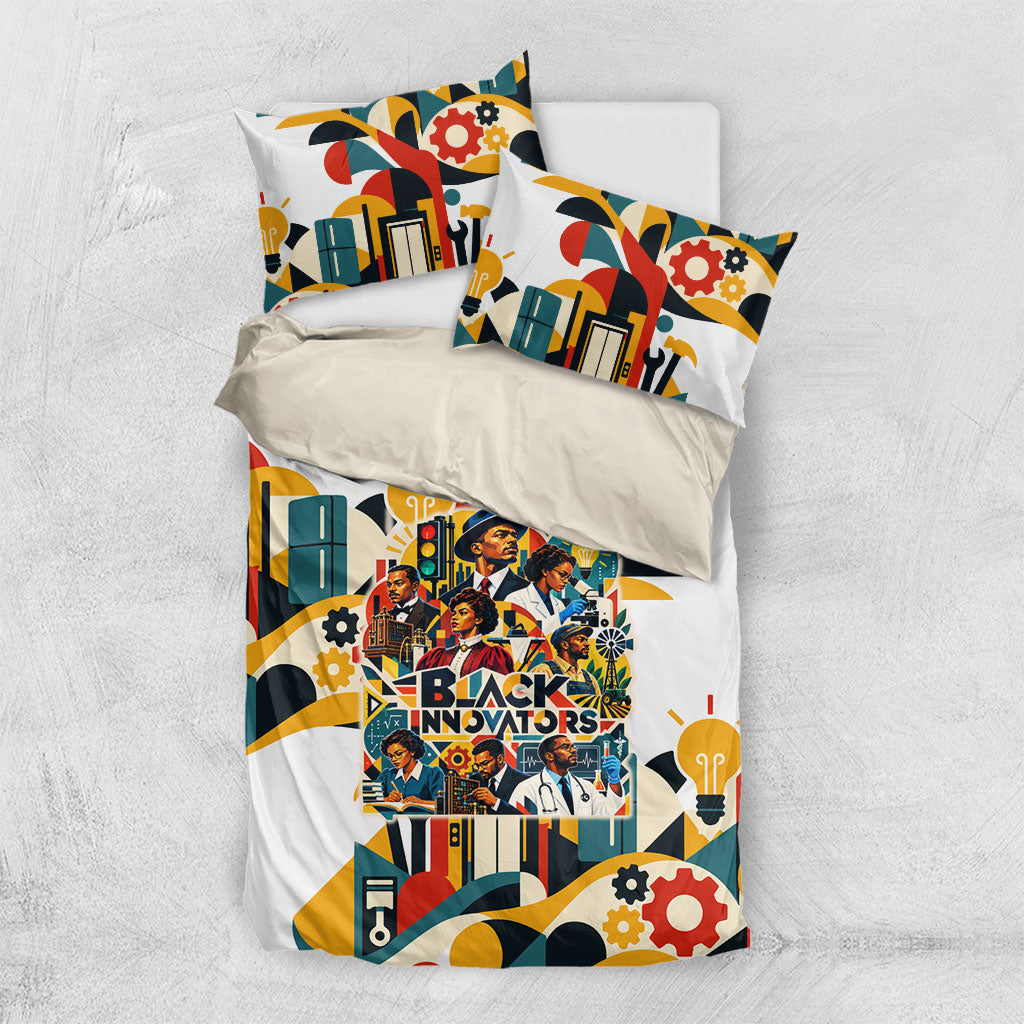 African American Inventions Bedding Set Black Inventors Vintage Pop Collage Black History