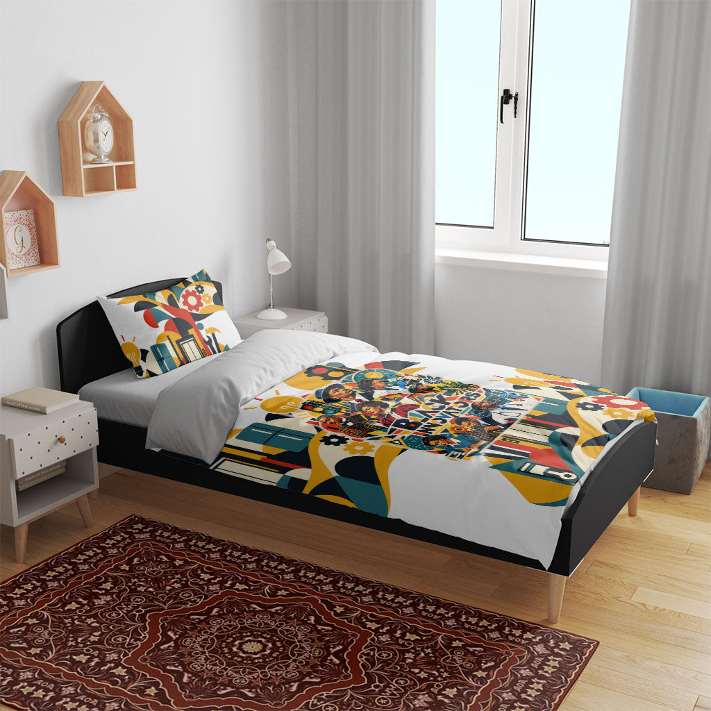 African American Inventions Bedding Set Black Inventors Vintage Pop Collage Black History