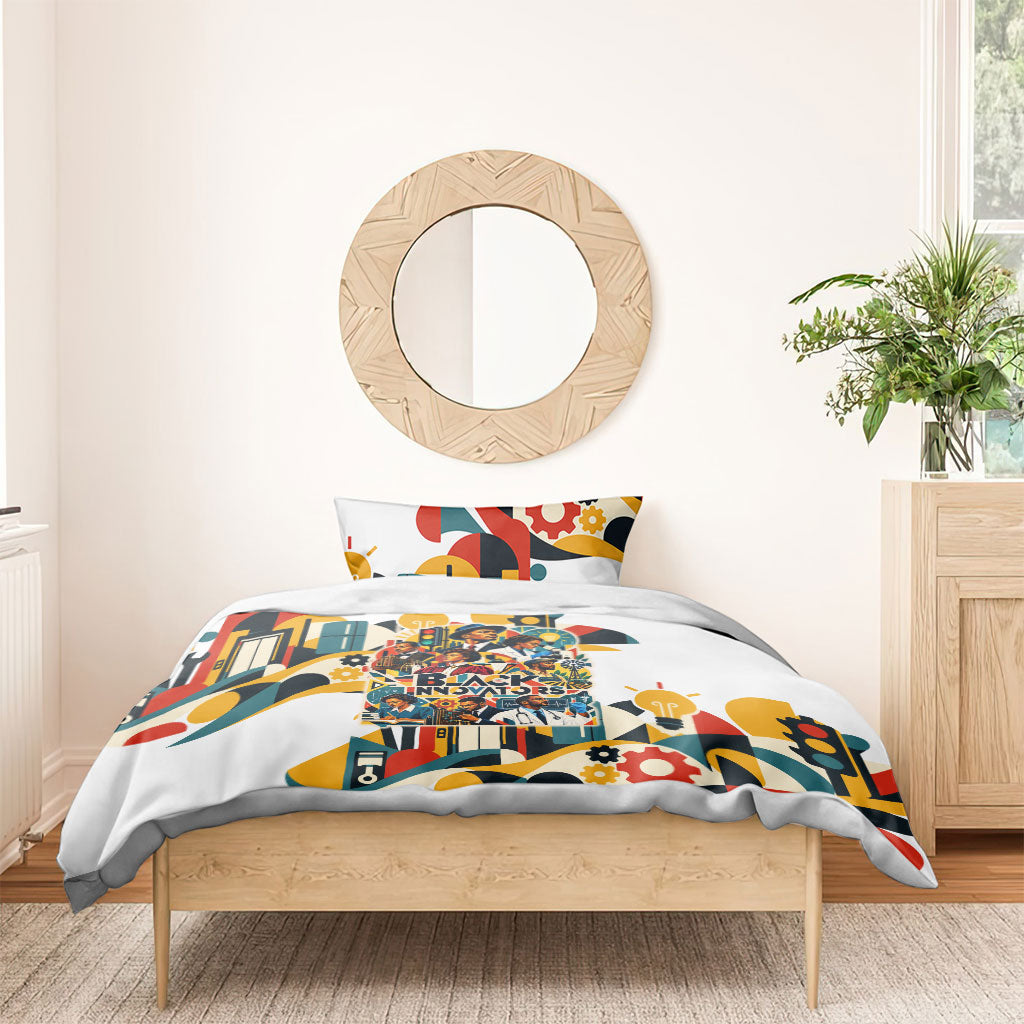 African American Inventions Bedding Set Black Inventors Vintage Pop Collage Black History
