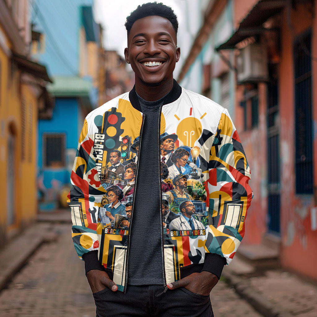 African American Inventions Bomber Jacket Black Inventors Vintage Pop Collage Black History