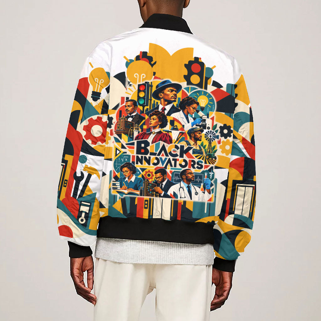 African American Inventions Bomber Jacket Black Inventors Vintage Pop Collage Black History