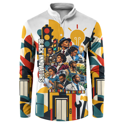 African American Inventions Button Sweatshirt Black Inventors Vintage Pop Collage Black History