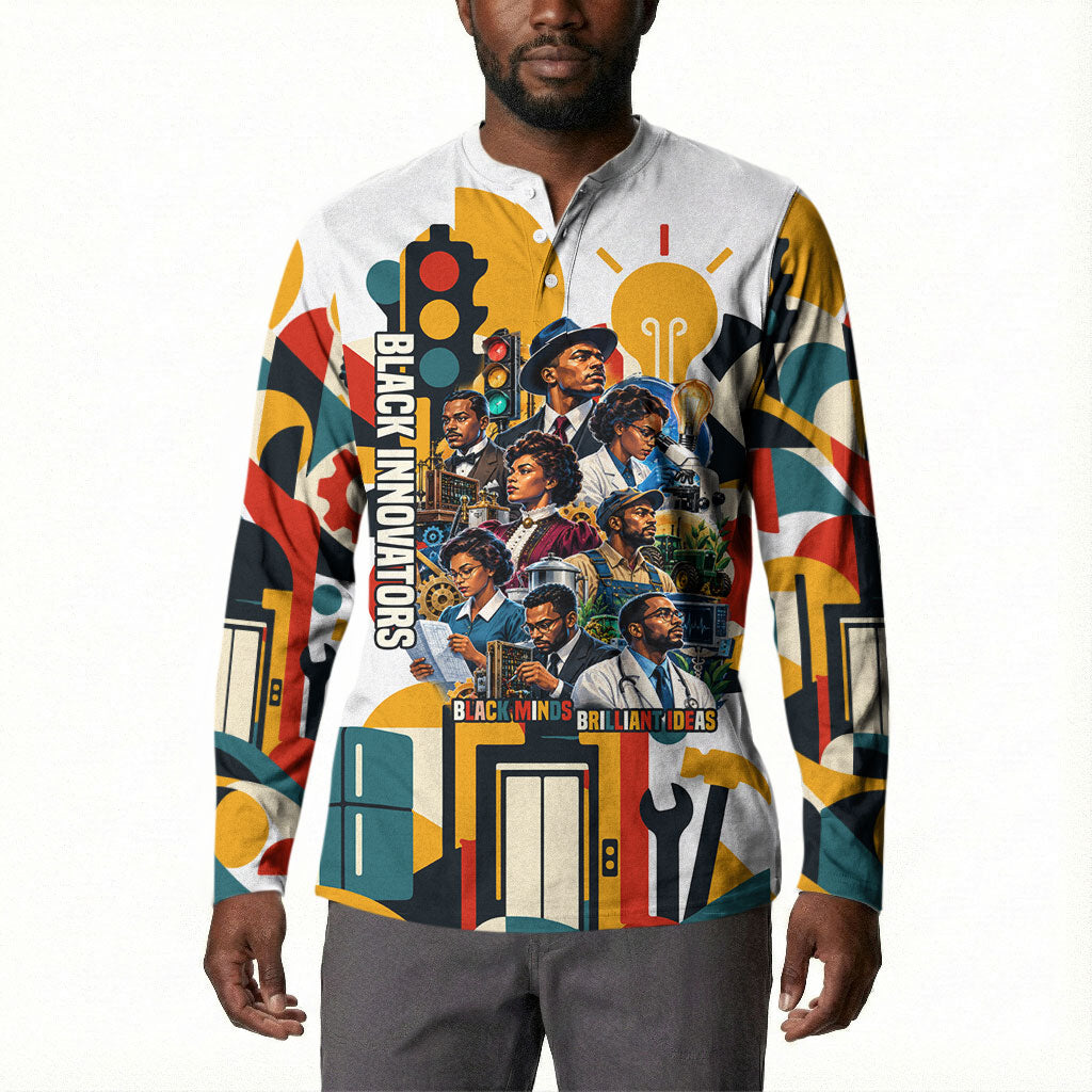 African American Inventions Button Sweatshirt Black Inventors Vintage Pop Collage Black History