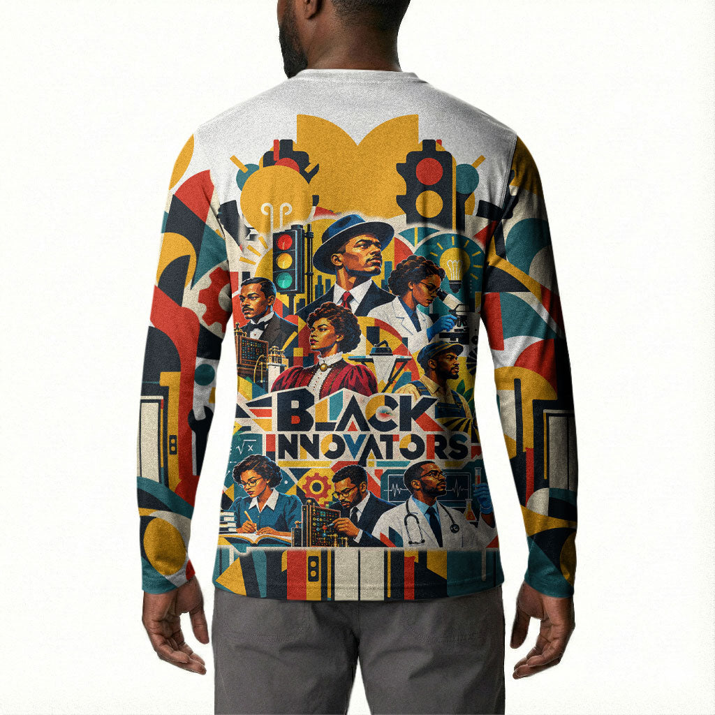 African American Inventions Button Sweatshirt Black Inventors Vintage Pop Collage Black History