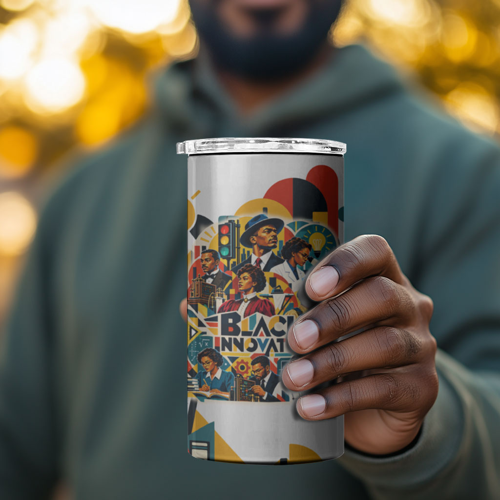 African American Inventions 4 in 1 Can Cooler Tumbler Black Inventors Vintage Pop Collage Black History