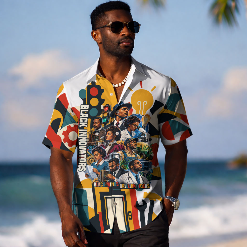 African American Inventions Hawaiian Shirt Black Inventors Vintage Pop Collage Black History