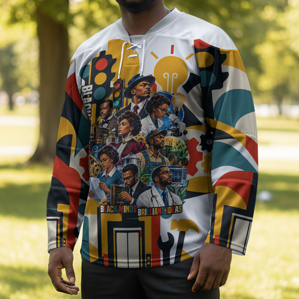 African American Inventions Hockey Jersey Black Inventors Vintage Pop Collage Black History