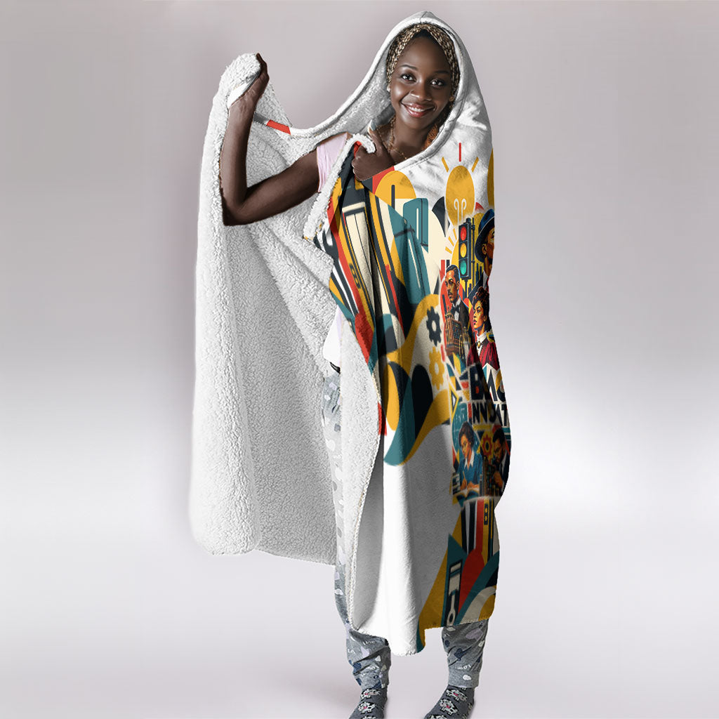 African American Inventions Hooded Blanket Black Inventors Vintage Pop Collage Black History