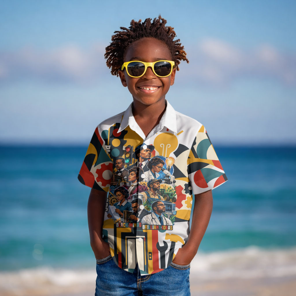 African American Inventions Kid Hawaiian Shirt Black Inventors Vintage Pop Collage Black History
