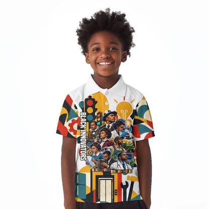 African American Inventions Kid Polo Shirt Black Inventors Vintage Pop Collage Black History
