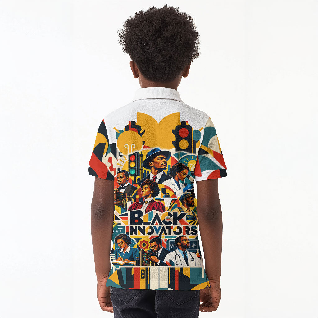 African American Inventions Kid Polo Shirt Black Inventors Vintage Pop Collage Black History