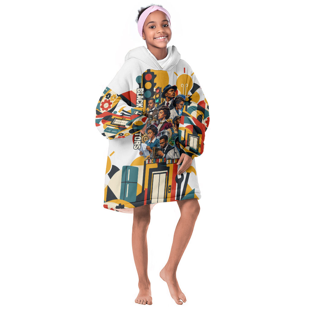 African American Inventions Kid Wearable Blanket Hoodie Black Inventors Vintage Pop Collage Black History