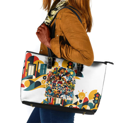African American Inventions Leather Tote Bag Black Inventors Vintage Pop Collage Black History