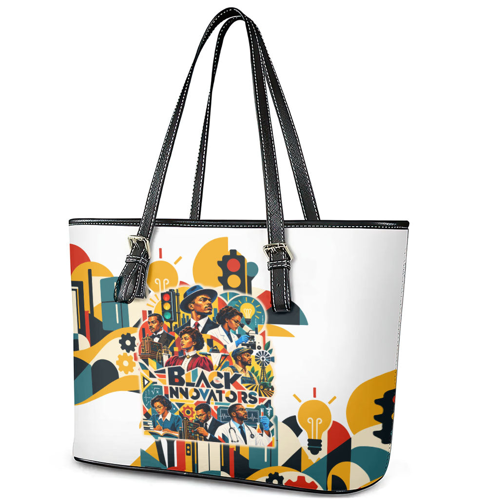 African American Inventions Leather Tote Bag Black Inventors Vintage Pop Collage Black History