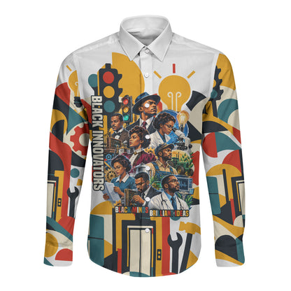 African American Inventions Long Sleeve Button Shirt Black Inventors Vintage Pop Collage Black History