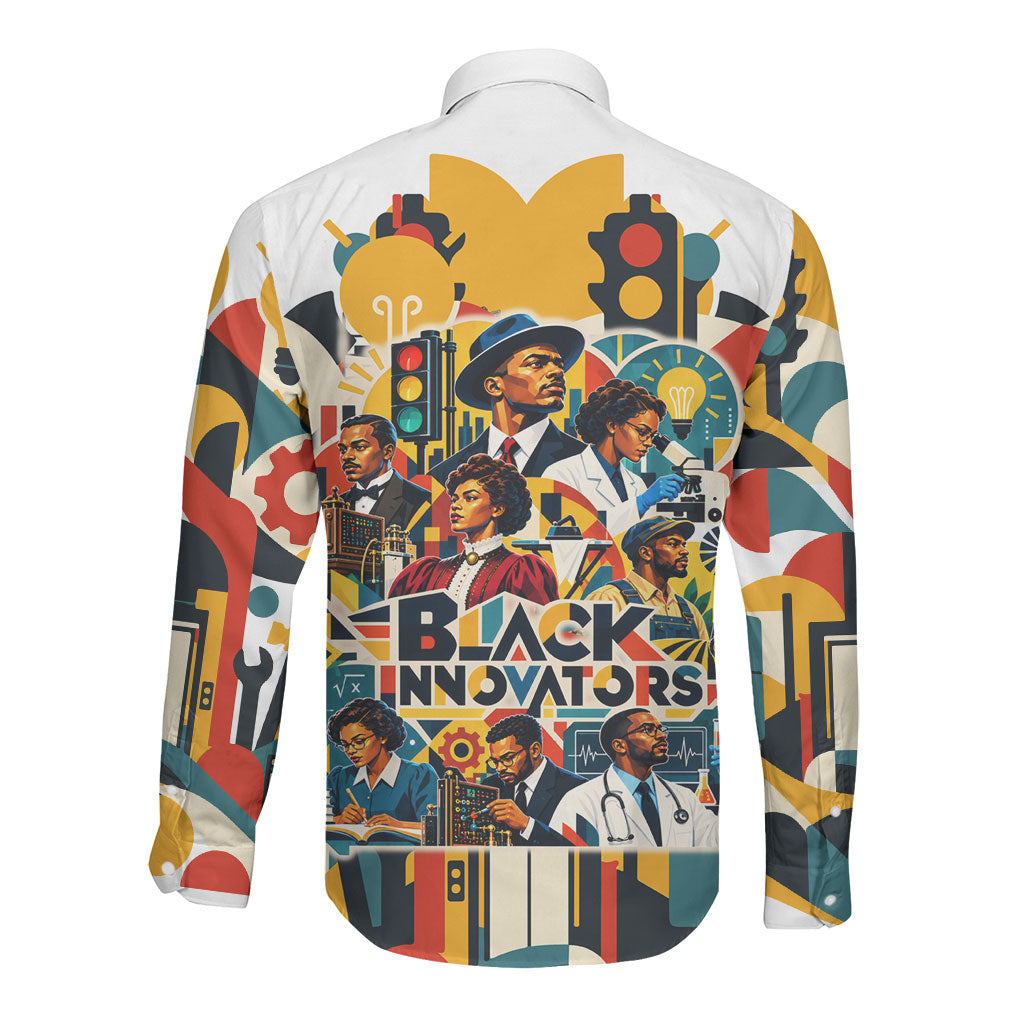 African American Inventions Long Sleeve Button Shirt Black Inventors Vintage Pop Collage Black History